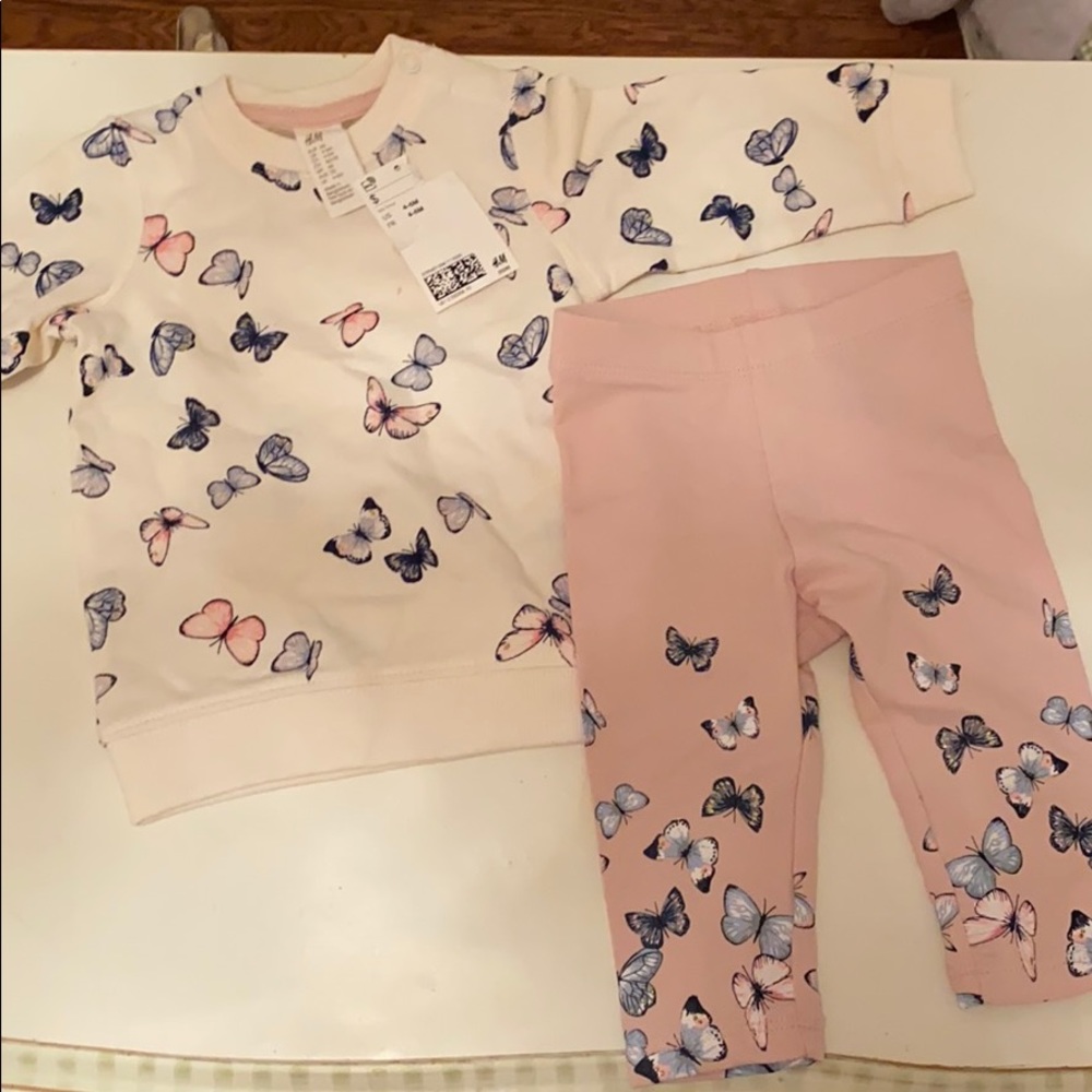 NWT baby girl butterfly sweater and pants set